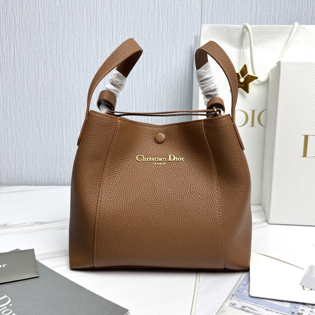 Dior 디올 블루오블리크 라피아 샴브레이 버킷백 스몰